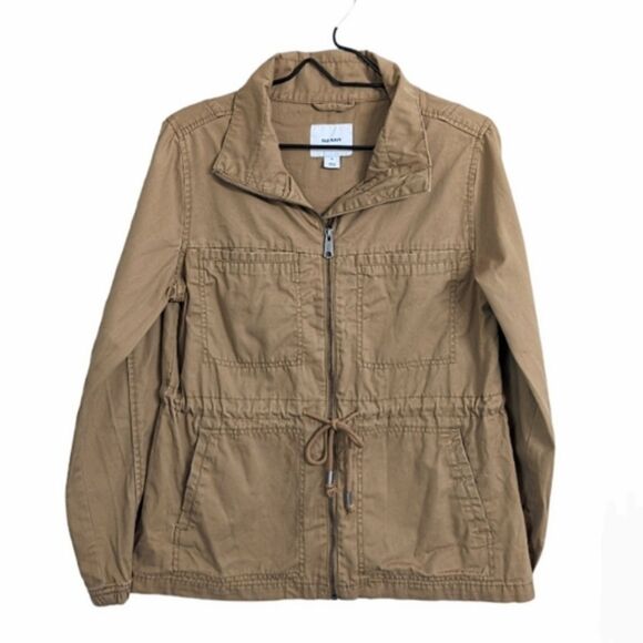 Old Navy Woman Brown Tan Utility Jacket Full Zip Drawstring Waist Pockets Fall M - Picture 1 of 9